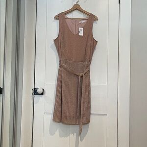 #15, Sleeveless Shimmer Belted Dress - Blush Pink